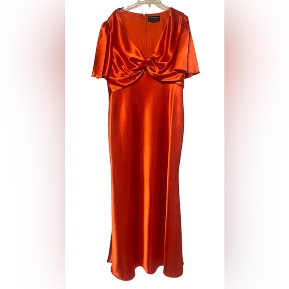 Little Mistress Plus Bridesmaids V-Neck Tea Dress in Sunset Orange 14 Maxi Silky - Picture 15 of 15